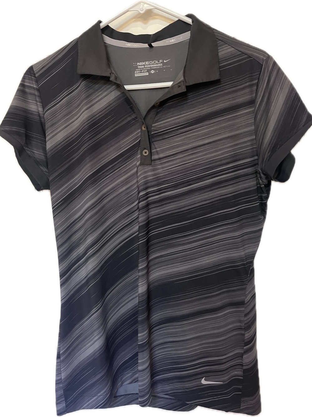 Nike women’s Black & Gray Striped Polo